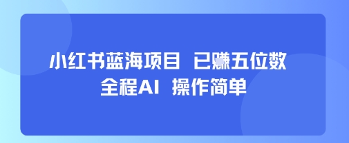 小红书蓝海项目，全程AI，操作简单，已挣五位数-仙女副业网
