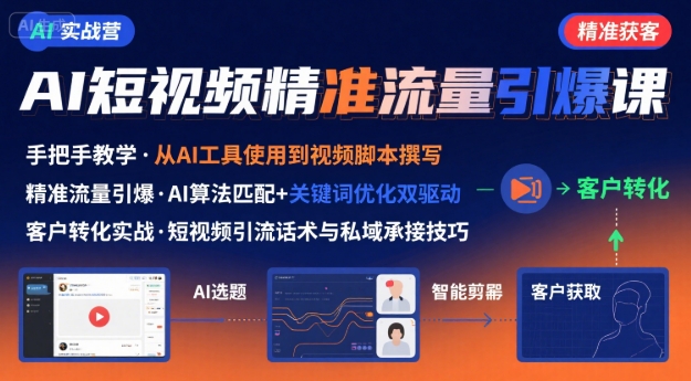 AI+短视频引爆精准客户实战营，手把手教你引爆Ai短视频精准流量-仙女副业网