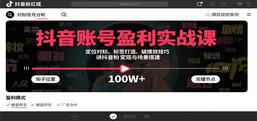 抖音账号盈利实战课，定位对标、标签打造、破播放技巧，讲涨粉变现与场景搭建-仙女副业网