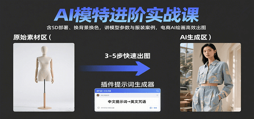 AI模特进阶实战课：含SD部署、换背景换色，讲模型参数与服装案例，电商AI绘画高效出图-仙女副业网