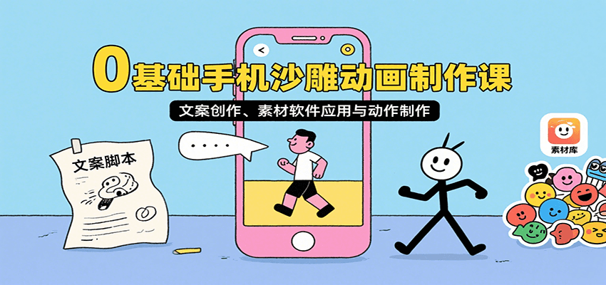 0基础手机沙雕动画制作课，文案创作、素材软件应用与动作制作-仙女副业网