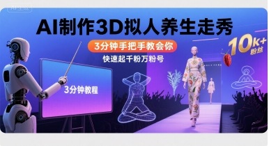 Ai制作3D拟人养生走秀，3分钟手把手教会你，快速起千粉万粉号-仙女副业网