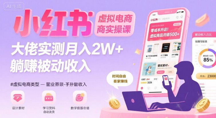 小红书虚拟电商，大佬实测月入2W+，实现被动收入-仙女副业网