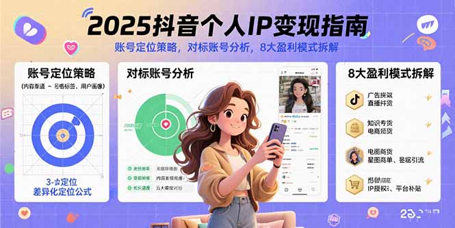 2025抖音个人IP变现指南，账号定位策略，对标账号分析，8大盈利模式拆解-仙女副业网