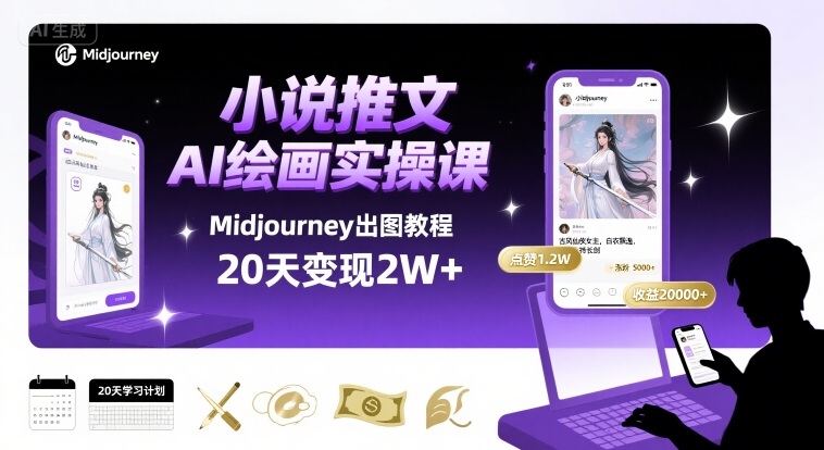 小说推文干货分享之AI绘画MJ出图实操课，用Midjourney做小说推文，20天挣2w-仙女副业网
