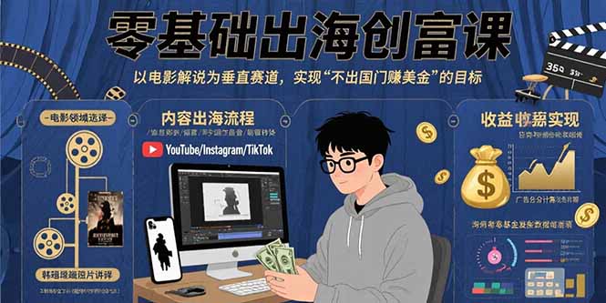 零基础出海创富课：以电影解说为垂直赛道，实现不出国门赚美金的目标-仙女副业网