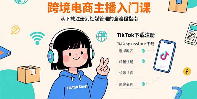跨境电商主播入门课，TikTok下载注册，支付工具配置，社媒账号管理全流程-仙女副业网