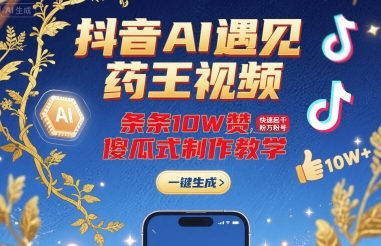 抖音AI遇见药王视频，条条10W赞，快速起千粉万粉号，傻瓜式制作教学-仙女副业网