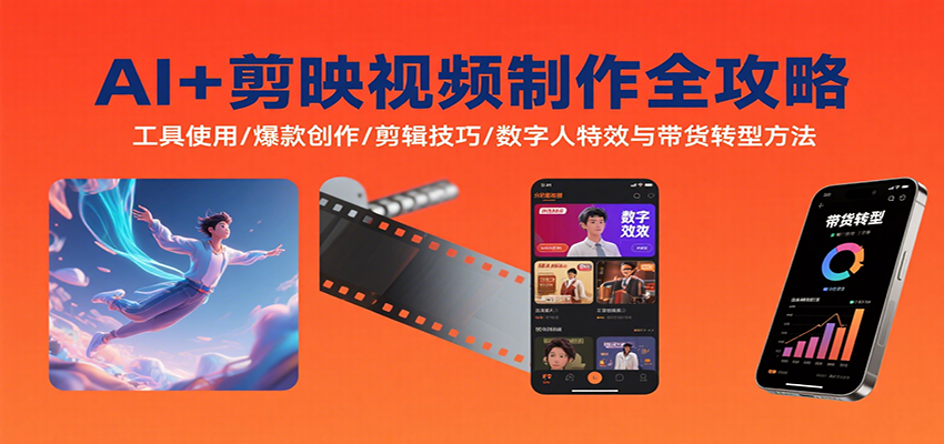 AI+剪映视频制作全攻略：工具使用/爆款创作/剪辑技巧/数字人特效与带货转型方法-仙女副业网