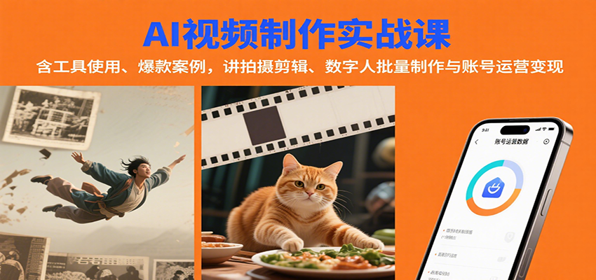 AI视频制作实战：含工具使用、爆款案例，讲拍摄剪辑、数字人批量制作与账号运营变现-仙女副业网