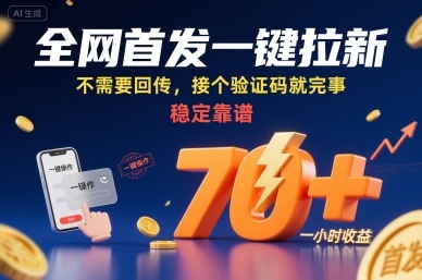 全网首发一键拉新项目，不需要回传，接个验证码就完事，稳定靠谱，一小时收益70+【揭秘】-仙女副业网
