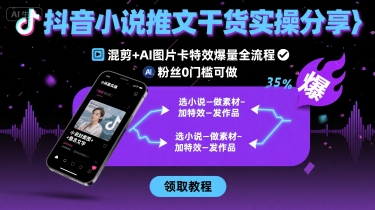 抖音小说推文干货实操分享，混剪+AI图片卡特效爆量全流程，0粉丝0门槛可做-仙女副业网