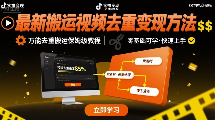 最新搬运视频去重变现方法，万能去重搬运保姆级教程-仙女副业网