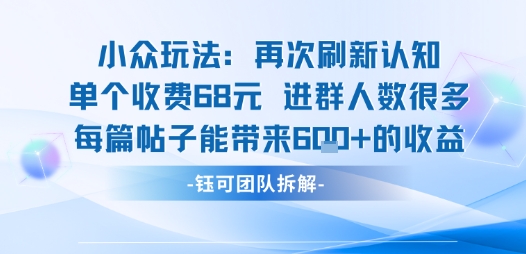 小众玩法再次刷新认知单个收费68米进群人数很多每篇帖子能带来6张的收益-仙女副业网