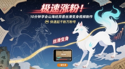 极速涨粉！10分钟学会山海经异兽丝滑变身视频制作，快速起千粉万粉号-仙女副业网