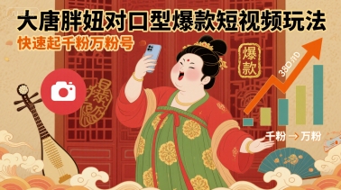 大唐胖妞对口型爆款短视频玩法，快速起千粉万粉号-仙女副业网