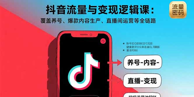 抖音流量与变现逻辑课：覆盖养号、爆款内容生产、直播间运营等全链路-仙女副业网