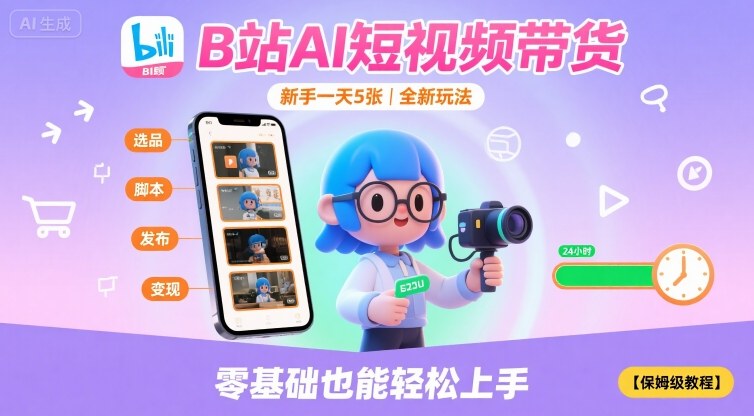 B站AI短视频带货，新手一天5张，全新玩法【保姆级教程】-仙女副业网