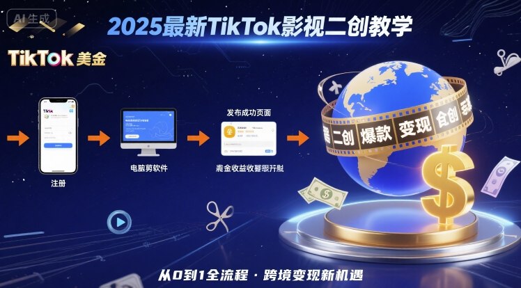2025年最新TikTok影视二创教学，从注册到发布撸美金全流程，跨境变现新机遇-仙女副业网