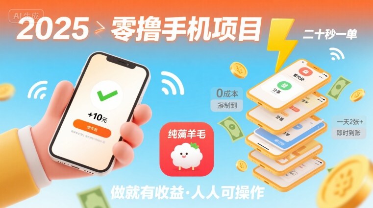 2025年零撸手机项目，二十秒一单，纯薅羊毛 一天2张+做就有-仙女副业网