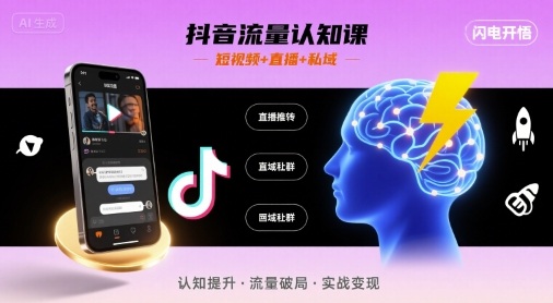 抖音流量认知课，短视频+直播+私域，认知提升，闪电开悟-仙女副业网