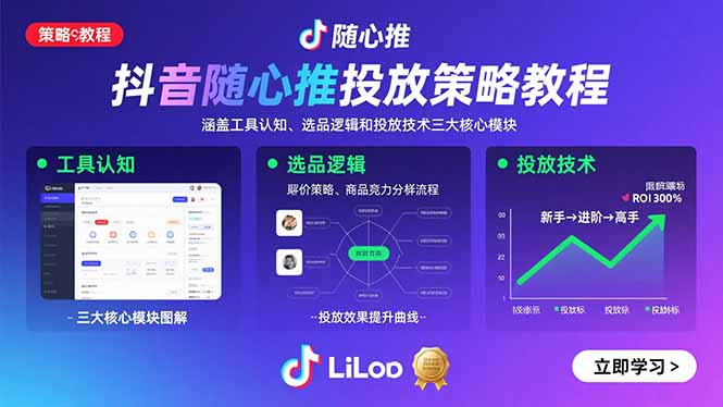 抖音随心推投放策略教程：涵盖工具认知、选品逻辑和投放技术三大核心模块-仙女副业网