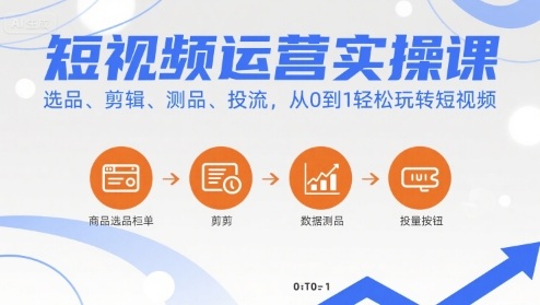 短视频运营实操课，选品、剪辑、测品、投流，从0到1轻松玩转短视频-仙女副业网
