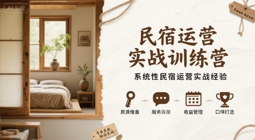 民宿运营实战训练营，系统性民宿运营实战经验-仙女副业网