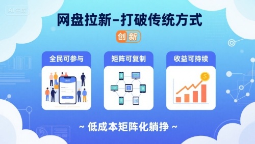网盘拉新-打破传统方式，低成本矩阵化躺挣，全民可参与、矩阵可复制、收益可持续【揭秘】-仙女副业网