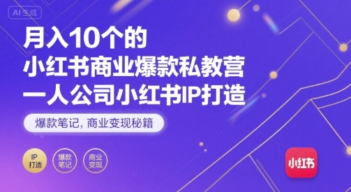 月入10个的小红书商业爆款私教营，一人公司小红书IP打造，爆款笔记，商业变现秘籍-仙女副业网