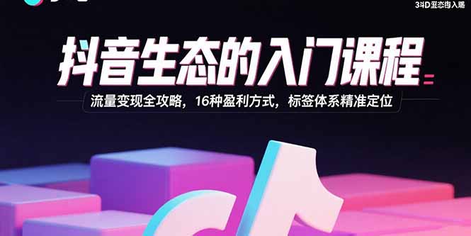 抖音生态的入门课程：流量变现全攻略，16种盈利方式，标签体系精准定位-仙女副业网