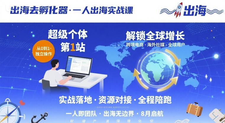出海去孵化器，一人出海实战课，​超级个体第1站，解锁全球增长-仙女副业网