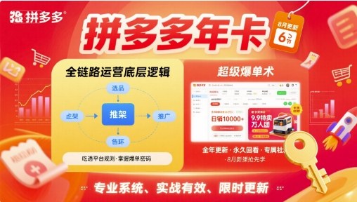 拼多多年卡【8月更新6节】拼多多全链路运营底层逻辑，超级爆单术-仙女副业网