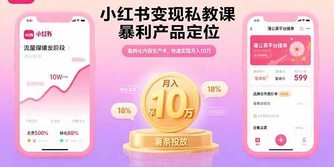 小红书变现私教课，暴利产品定位，高转化内容生产术，快速实现月入10万-仙女副业网