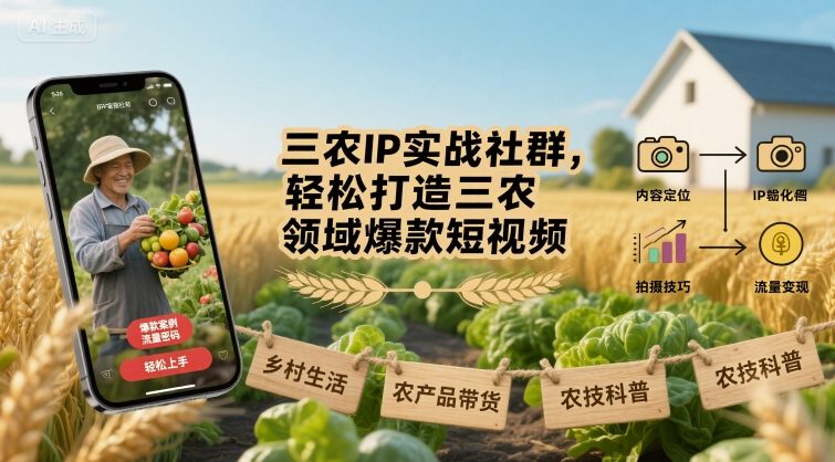三农IP实战社群，轻松打造三农领域爆款短视频-仙女副业网