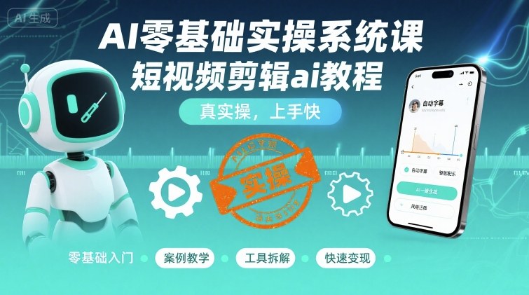 AI零基础实操系统课，短视频剪辑ai教程，真实操，上手快-仙女副业网