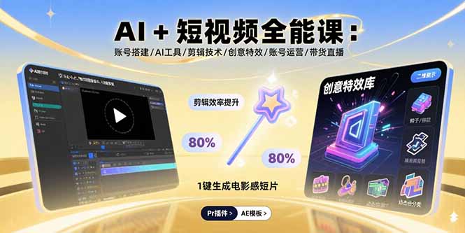 AI+短视频全能课：账号搭建/AI工具/剪辑技术/创意特效/账号运营/带货直播-仙女副业网