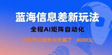 蓝海信息差新玩法，全程AI矩阵自动化小白可以操作当天搞了1k+-仙女副业网