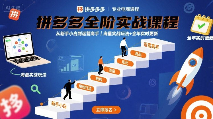 拼多多全阶实战课程，从新手小白到运营高手，海量实战玩法+全年实时更新【2025年9月更新】-仙女副业网