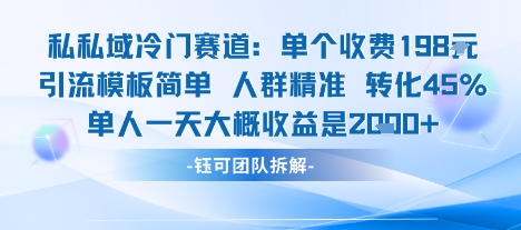 私域冷门赛道单个收费198米引流模板简单人群精准 45%的转化率单人一天大概收益多张-仙女副业网