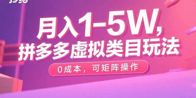 月入1-5W，拼多多虚拟类目玩法，0成本，可矩阵操作-仙女副业网
