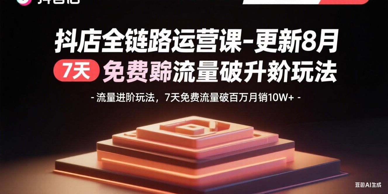 抖店全链路运营课-更新8月：流量进阶玩法，7天免费流量破百万月销10W+-仙女副业网