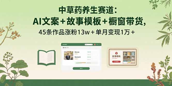 中草药养生赛道：AI文案+故事模板+橱带货，45条作品涨粉13w+单月变现1万+-仙女副业网