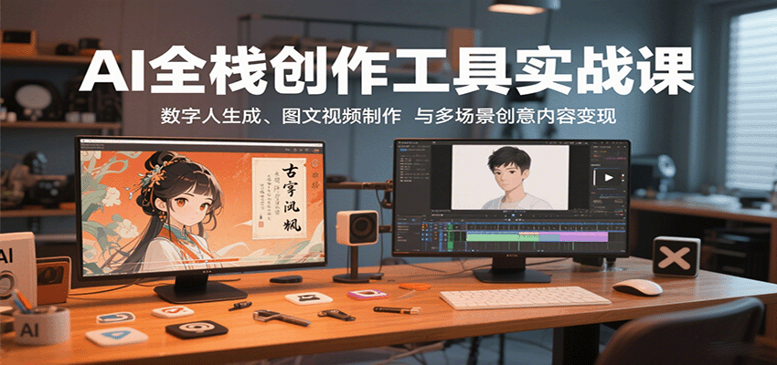 AI全栈创作工具实战课：数字人生成、图文视频制作与多场景创意内容变现-仙女副业网