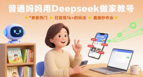 普通妈妈用Deepseek做家教号，条条热门，日变现1k+的玩法，直接抄作业-仙女副业网