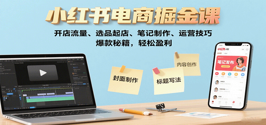 小红书电商掘金课：开店流量、选品起店、笔记制作、运营技巧，爆款秘籍，轻松盈利-仙女副业网