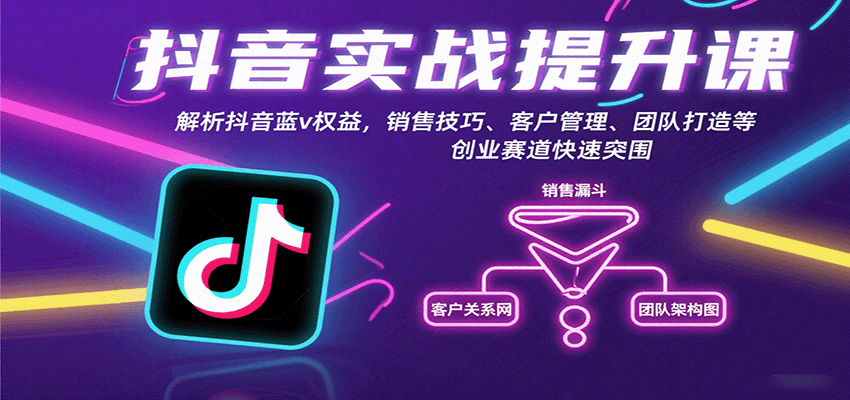 抖音实战提升课：解析抖音蓝v权益，销售技巧、客户管理、团队打造等创业赛道快速突围-仙女副业网