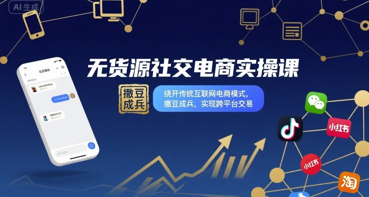 无货源社交电商实操课，绕开传统互联网电商模式，撒豆成兵，实现跨平台交易-仙女副业网