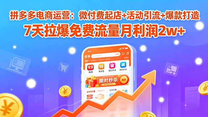 拼多多电商运营：微付费起店+活动引流+爆款打造 7天拉爆免费流量月利润2w+-仙女副业网