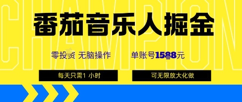 番茄音乐人掘金，单账号最高可撸1k+，可无限矩阵去做，零投入-仙女副业网